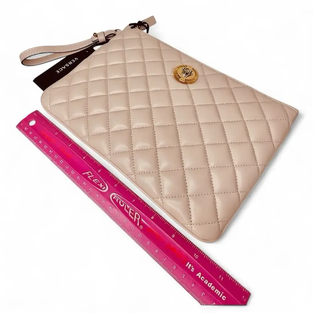 NWT Versace Medusa Clutch Quilted Leather Light Pink Pouch Wristlet 10
